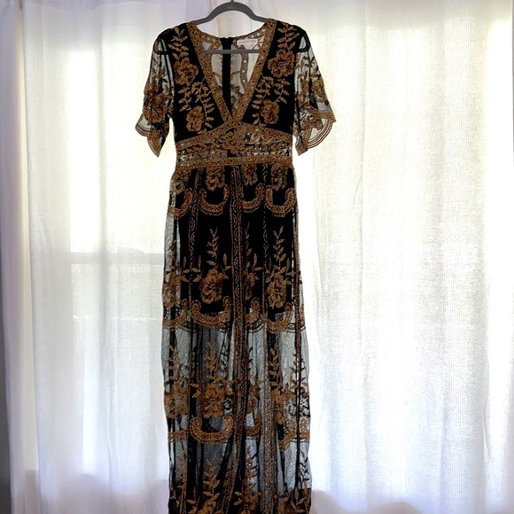 Black/multicolor detailed maxi dress - Picture 3 of 4